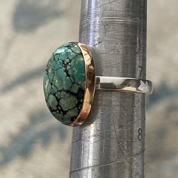 Hubei turquoise rose gold tone sterling silver size 7.25 ring - Picture 2 of 11